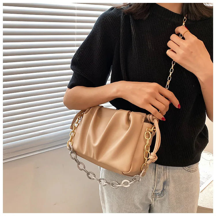 Pleated Square Armpit Bag Soft PU Leather Women's Shoulder Messenger Bag