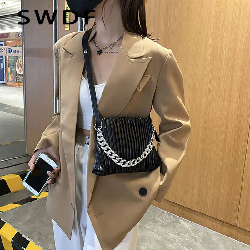 Thick Chain Shoulder Bag, PU Leather Women's Handbag Messenger