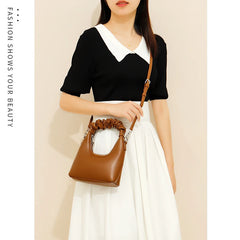 Pleated Top Handle Women's Handbag Soft Pu Leather Shoulder Crossbody Bags