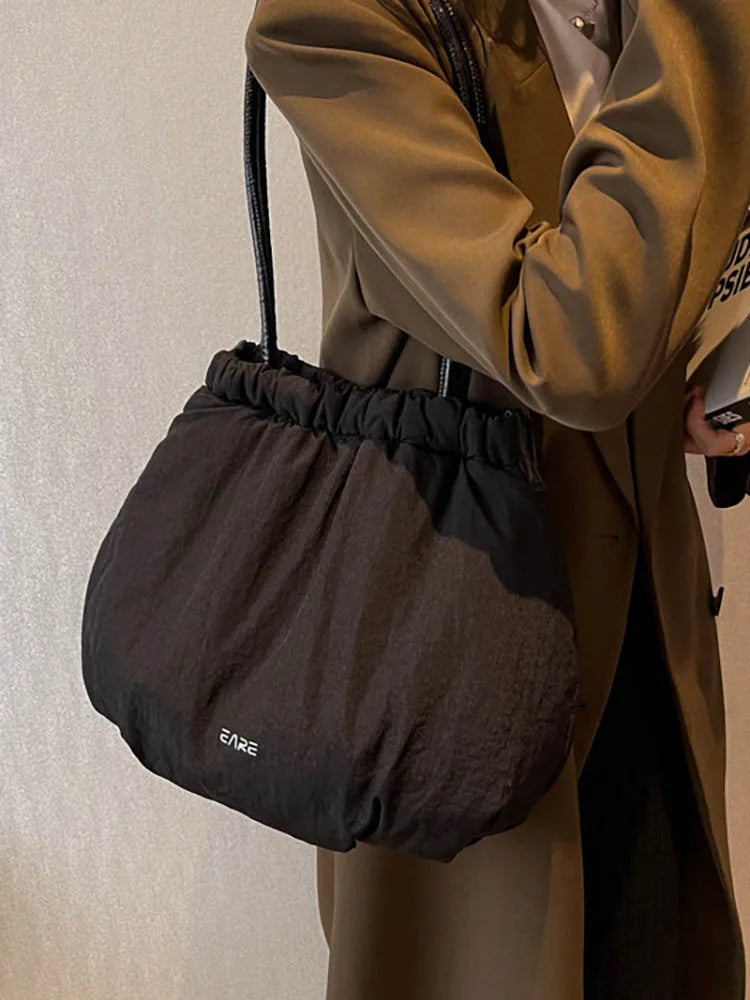 Pleated Women's Shoulder Bag Large Capacity Shopper Handbags
