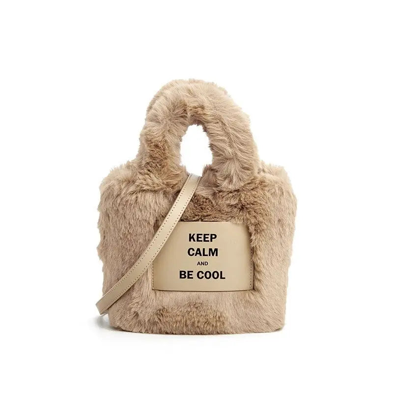 Female Plush Bucket Bag Cross-body Handbag