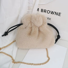 Plush Bucket Bag with Chain Strap