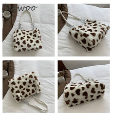 Fluffy Cow Print Tote Bag for Women