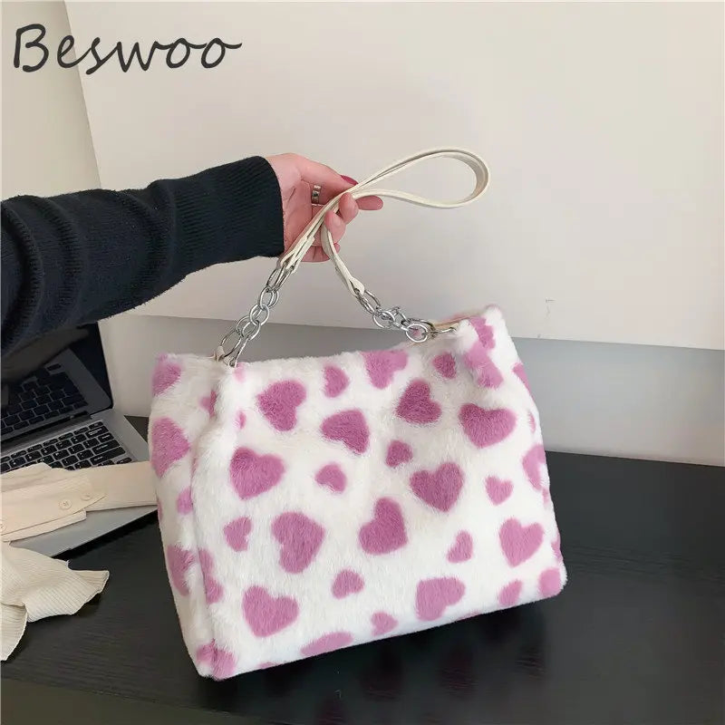 Fluffy Cow Print Tote Bag for Women