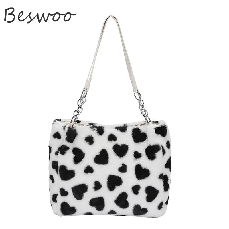 Fluffy Cow Print Tote Bag for Women