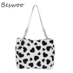 Fluffy Cow Print Tote Bag for Women