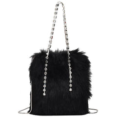 Winter Diamond Chain Shoulder Bag Plush Bucket Bag