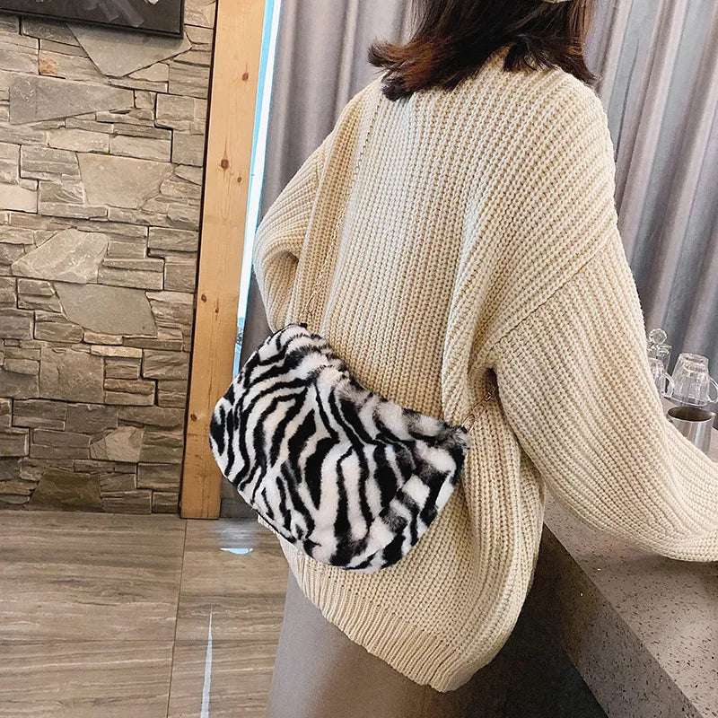 Leopard Print Plush Cross Body Bag for Women