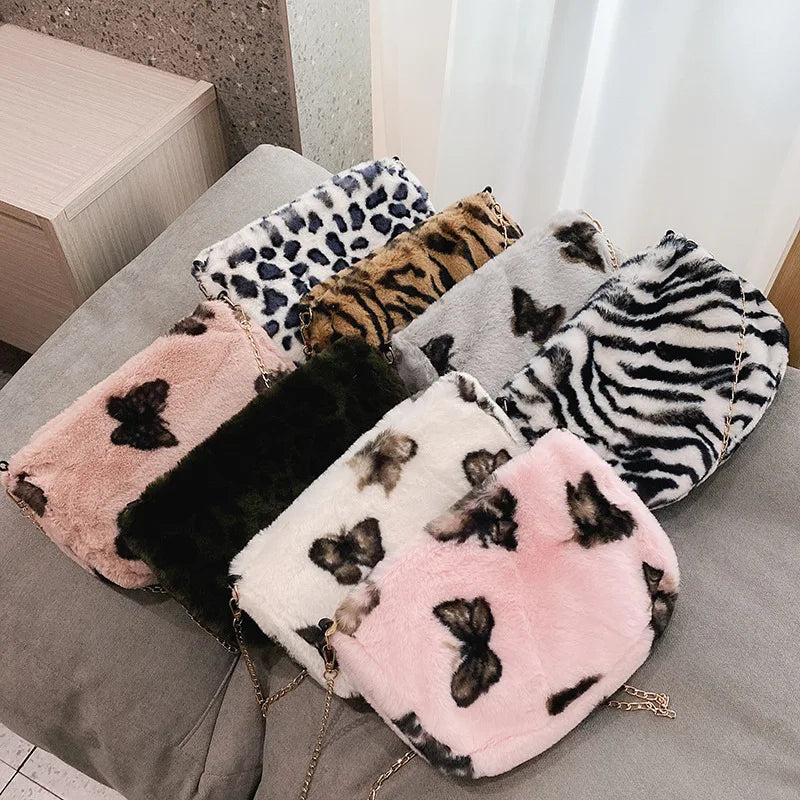 Leopard Print Plush Cross Body Bag for Women