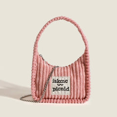 Women's Plush Crossbody Bag Solid Stripe Chain Mini Shoulder Bag