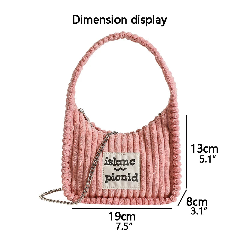 Women's Plush Crossbody Bag Solid Stripe Chain Mini Shoulder Bag