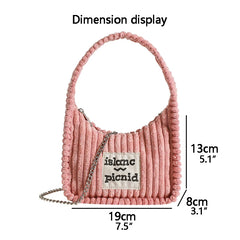 Women's Plush Crossbody Bag Solid Stripe Chain Mini Shoulder Bag