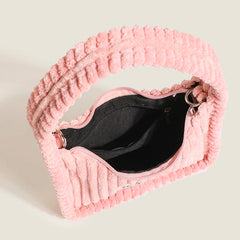 Women's Plush Crossbody Bag Solid Stripe Chain Mini Shoulder Bag