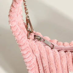 Women's Plush Crossbody Bag Solid Stripe Chain Mini Shoulder Bag