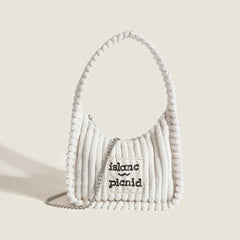 Women's Plush Crossbody Bag Solid Stripe Chain Mini Shoulder Bag