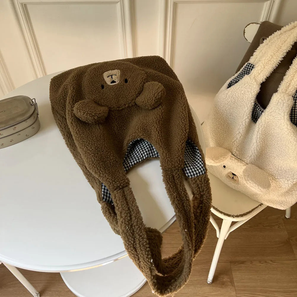 Fluffy Underarm Bag Large Capacity Bear Pattern Casual for Holiday Party