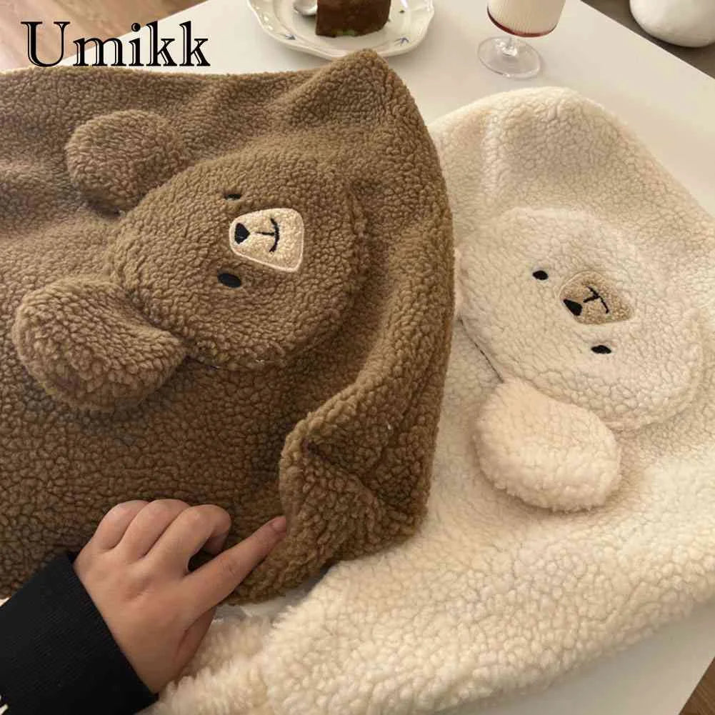 Soft Plush Underarm Bag Large Capacity Fluffy Shopping Bag Bear Pattern