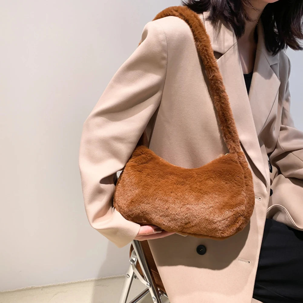 Fluffy Love Heart Tote Bag Autumn Winter Top-handle Street Travel