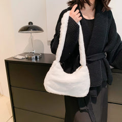 Plush Fluffy Tote Bag Love Heart Printed Underarm Bags