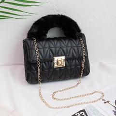 Plush Hand-held Small Square Bag Mini Shoulder Bag PU Ladies Handbag
