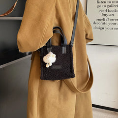 Plush Crossbody Bag with Pendant Soft Shoulder Bag