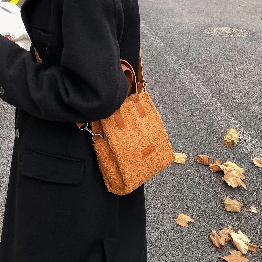 Plush Crossbody Bag with Pendant Soft Shoulder Bag
