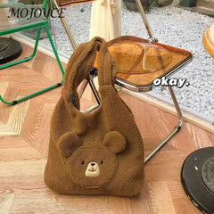 Fluffy Ladies Tote Bag Bear Pattern Large Capacity for Holiday Party