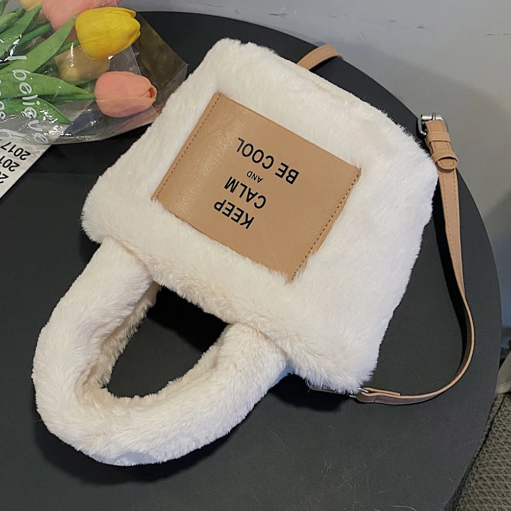 Plush Messenger Bags Lightweight Top-handle Bags Letter Printed Soft Casual