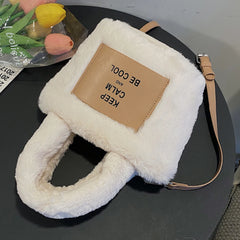 Plush Messenger Bags Lightweight Top-handle Bags Letter Printed Soft Casual