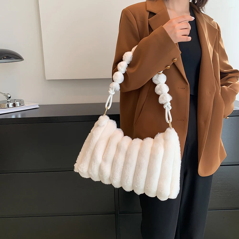 Soft Fluffy Underarm Bag for Girls Winter Traveling