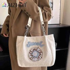 Plush Shoulder Bag Large Capacity Ladies Handbags Casual Chain Portable Zipper