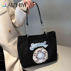 Plush Shoulder Bag Large Capacity Ladies Handbags Casual Chain Portable Zipper