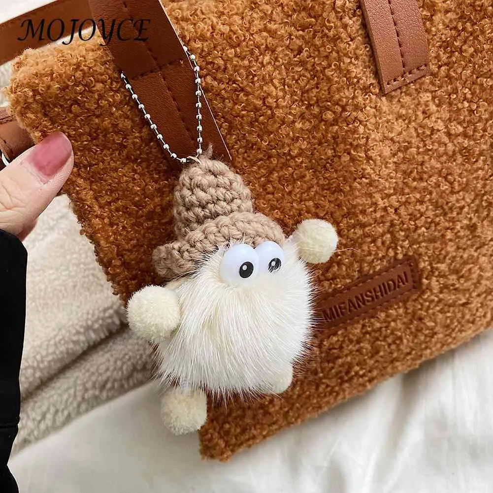 Faux Lambswool Shoulder Bag with Pendant for Winter