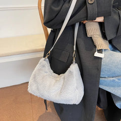 Plush Shoulder Bag Winter Larger Capacity Solid Underarm Tote Bags for Women