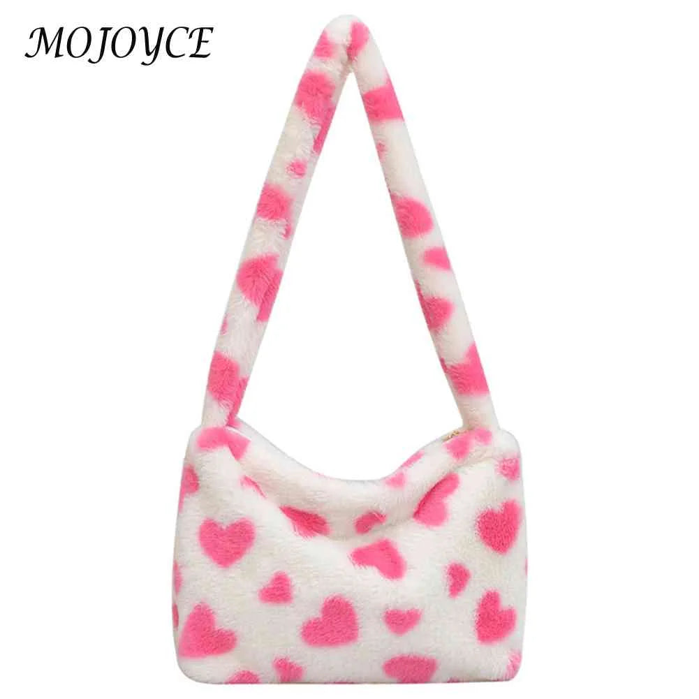 Heart Print Fluffy Shoulder Bag for Holiday Party