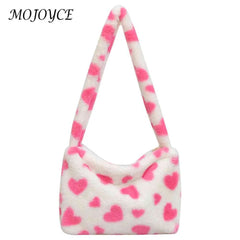 Heart Print Fluffy Shoulder Bag for Holiday Party