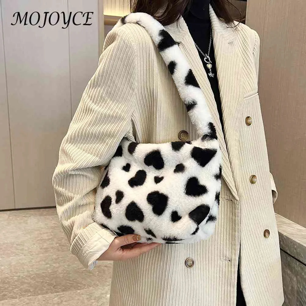 Heart Print Fluffy Shoulder Bag for Holiday Party