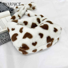 Heart Print Fluffy Shoulder Bag for Holiday Party