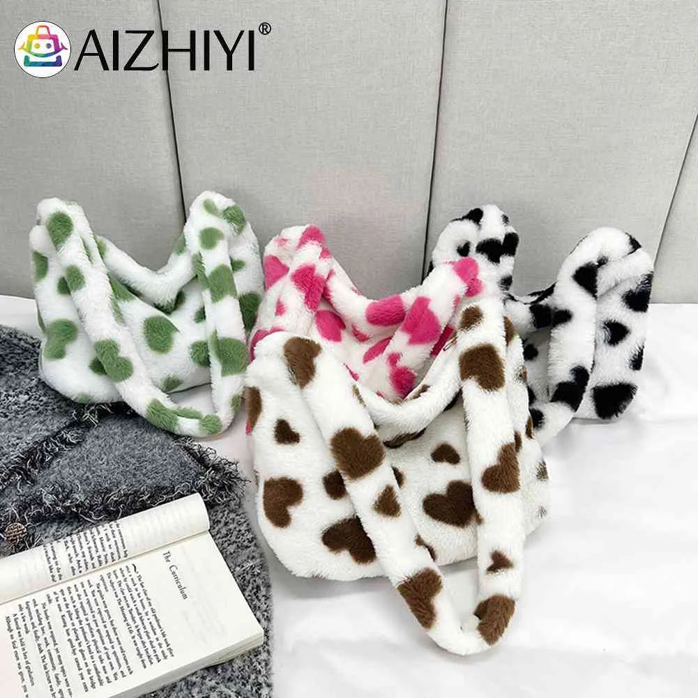Fluffy Love Heart Print Shoulder Bag for Holiday Party
