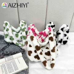 Fluffy Love Heart Print Shoulder Bag for Holiday Party