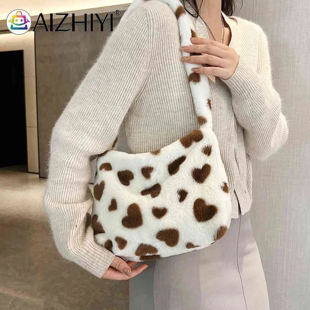 Fluffy Love Heart Print Shoulder Bag for Holiday Party