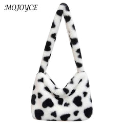 Heart Print Fluffy Hand Bag Soft Portable for Party