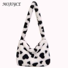 Heart Print Fluffy Hand Bag Soft Portable for Party