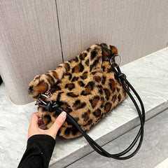 Leopard Soft Plush Shoulder Bag Vintage Casual Commuter Ladies Satchel