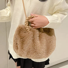 Soft Plush Shoulder Handbag Women Clutch - Fluffy Solid Shopper Travel
