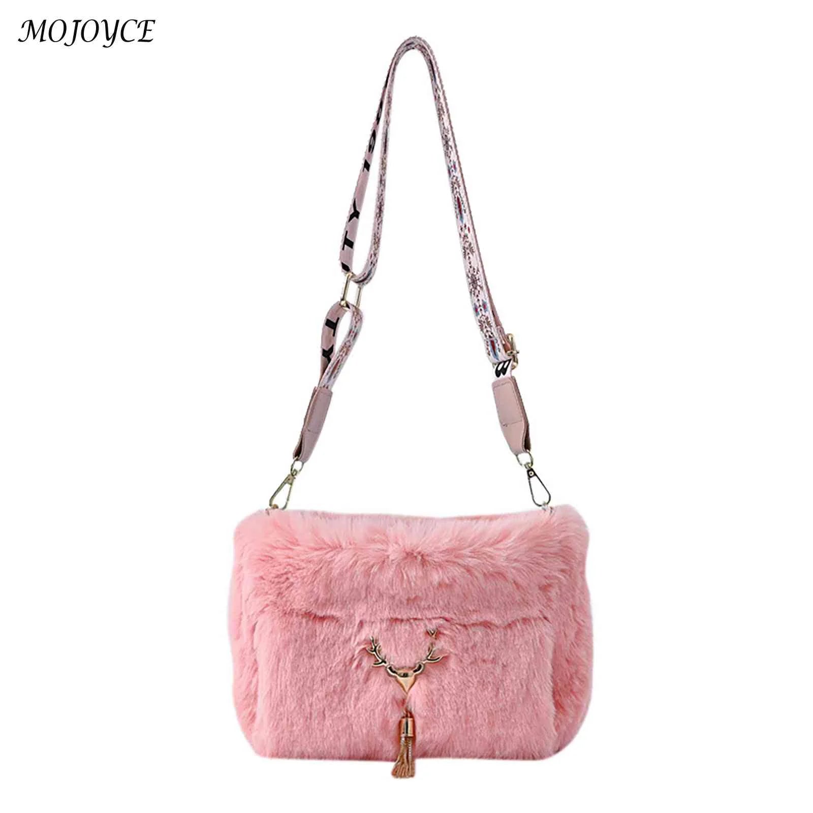 Plush Underarm Handbag with Chain Tassel for Women Girls