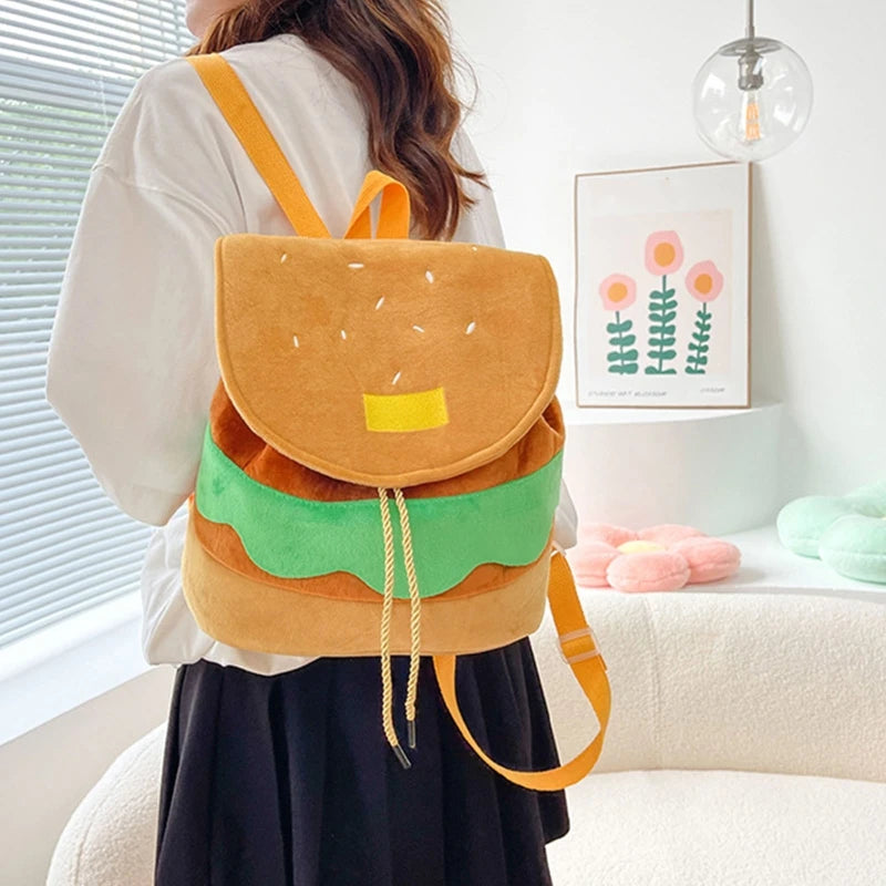 Plush Hamburger Backpack Large Capacity Ins