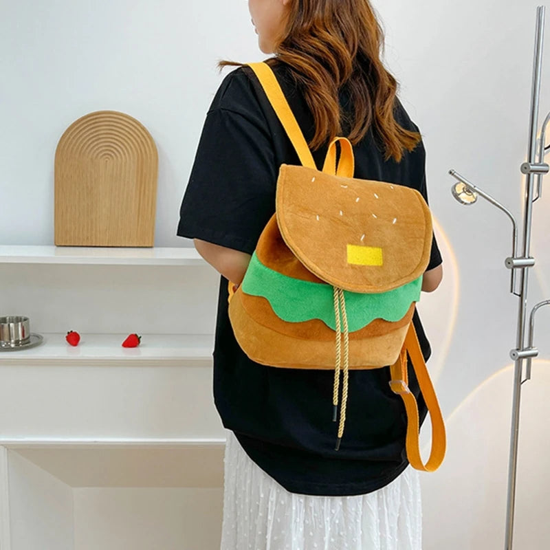 Plush Hamburger Backpack Large Capacity Ins
