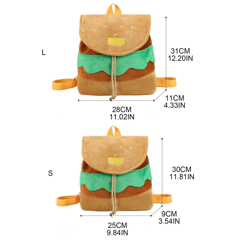 Plush Hamburger Backpack Large Capacity Ins