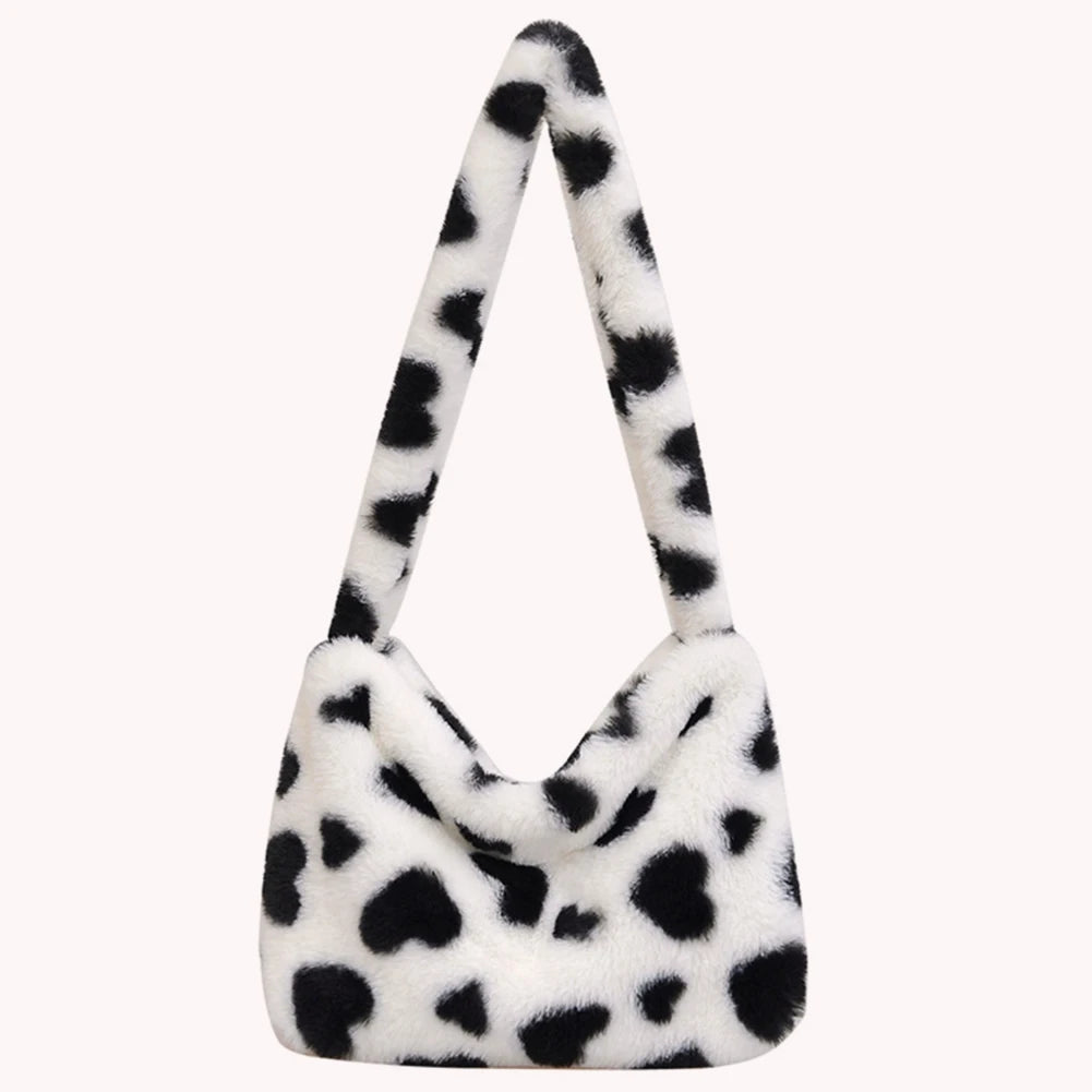 Plush Top-handle Bag Love Heart Print Women Handbags